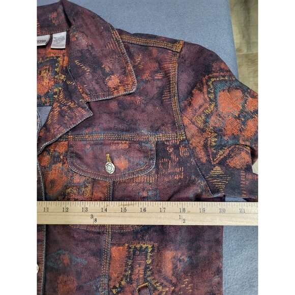 VTG Y2K Chico's SZ 1-US M Multicolor Acid Wash Denim Jacket Trucker Aztec - Picture 7 of 8